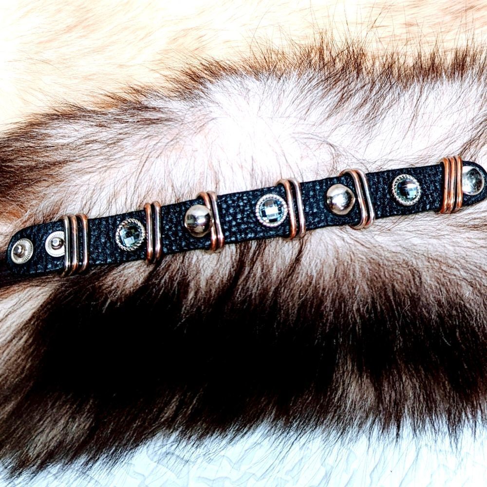 LEATHER | Embellished Black Leather Moto Bracelet